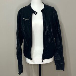 Women’s Black Faux Leather Moto Jacket - Sleek Zip Front